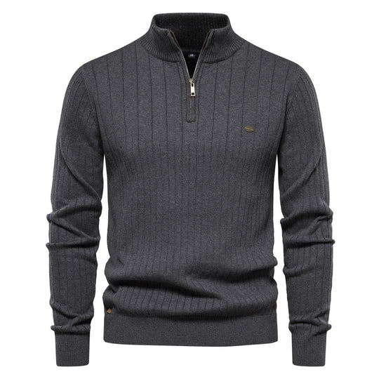 Herren Pullover mit eleganter Rippstruktur und halbem Reißverschluss EB