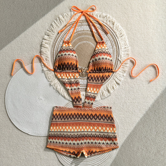Damen Bikini mit buntem Ethno-Muster und verstellbaren Trägern EB