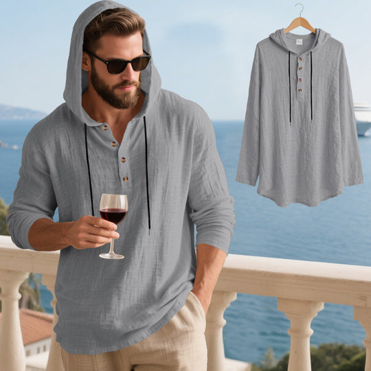 Herren lässiges Kapuzenshirt aus weichem Baumwollmix mit Knopfleiste und praktischen Taschen EB