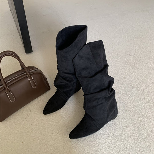Damen modische Stiefel mit gerafftem Schaft und spitzem Absatz EB