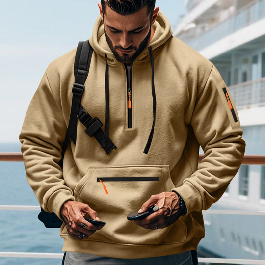 Herren nan technischer Half-Zip Hoodie mit Kängurutasche, Ärmeltasche und Reißverschluss-Details EB
