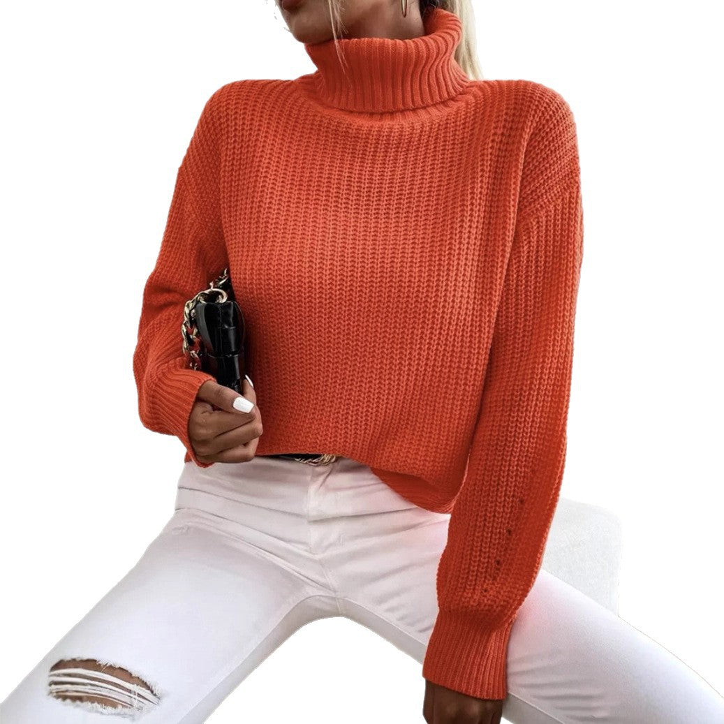 Damen Gemütlicher chunky Pullover mit Rollkragen und strukturiertem Strick EB
