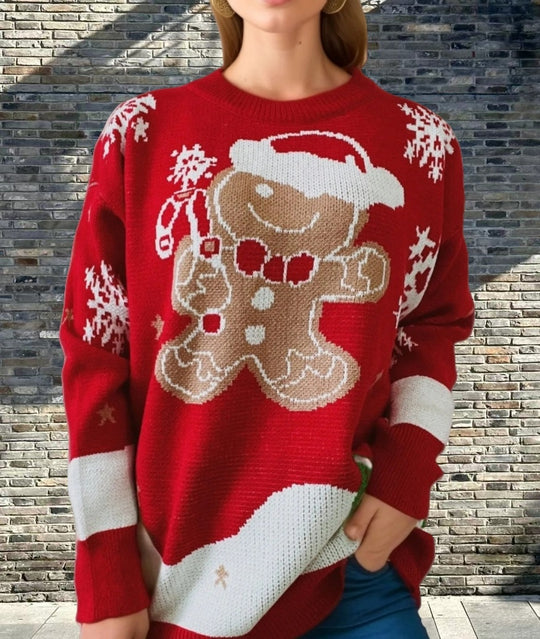 Damen Weihnachtspullover mit festlichem Lebkuchenmotivat EB