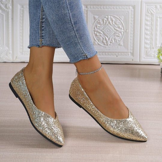 Damen Glitzernde Ballerinas mit spitzem Zehenbereich EB