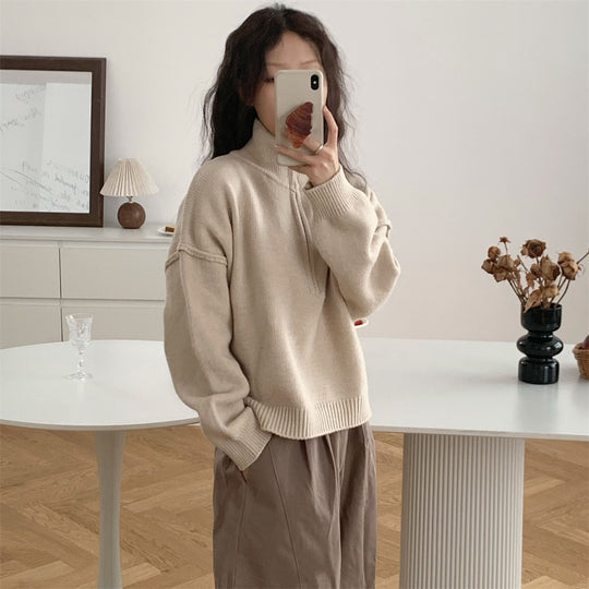 Damen Kurzpullover mit Stehkragen und Reißverschluss EB