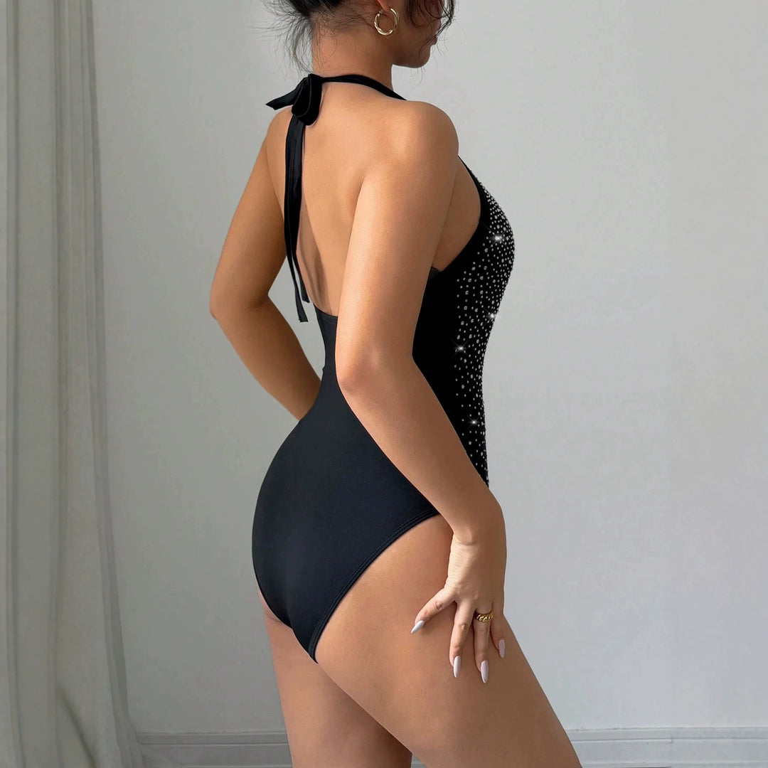 Damen nan Neckholder-Body mit Hochkragen und funkelndem Strassverlauf EB