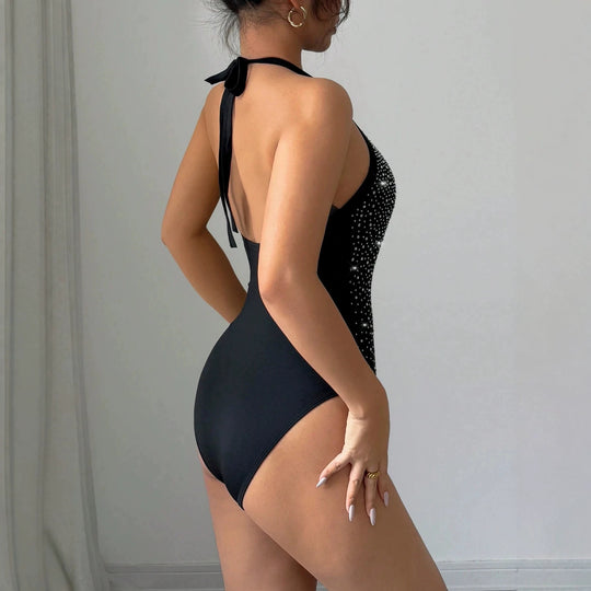 Damen nan Neckholder-Body mit Hochkragen und funkelndem Strassverlauf EB