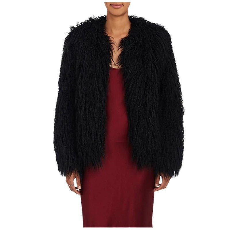 Damen Flauschige Kunstpelzjacke mit voluminösen Ärmeln EB