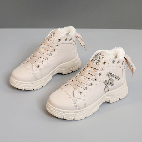 Damen warme High-Top Sneakers mit flauschigem Innenfutter und modischem Design EB