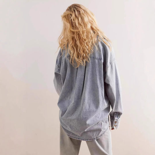 Damen Oversized Jeanshemd mit aufgesetzten Taschen EB