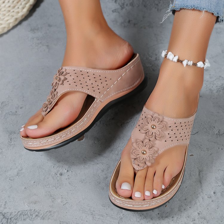 Damen Zehentrenner-Sandalen mit floralem Design und anatomischem Fußbett EB