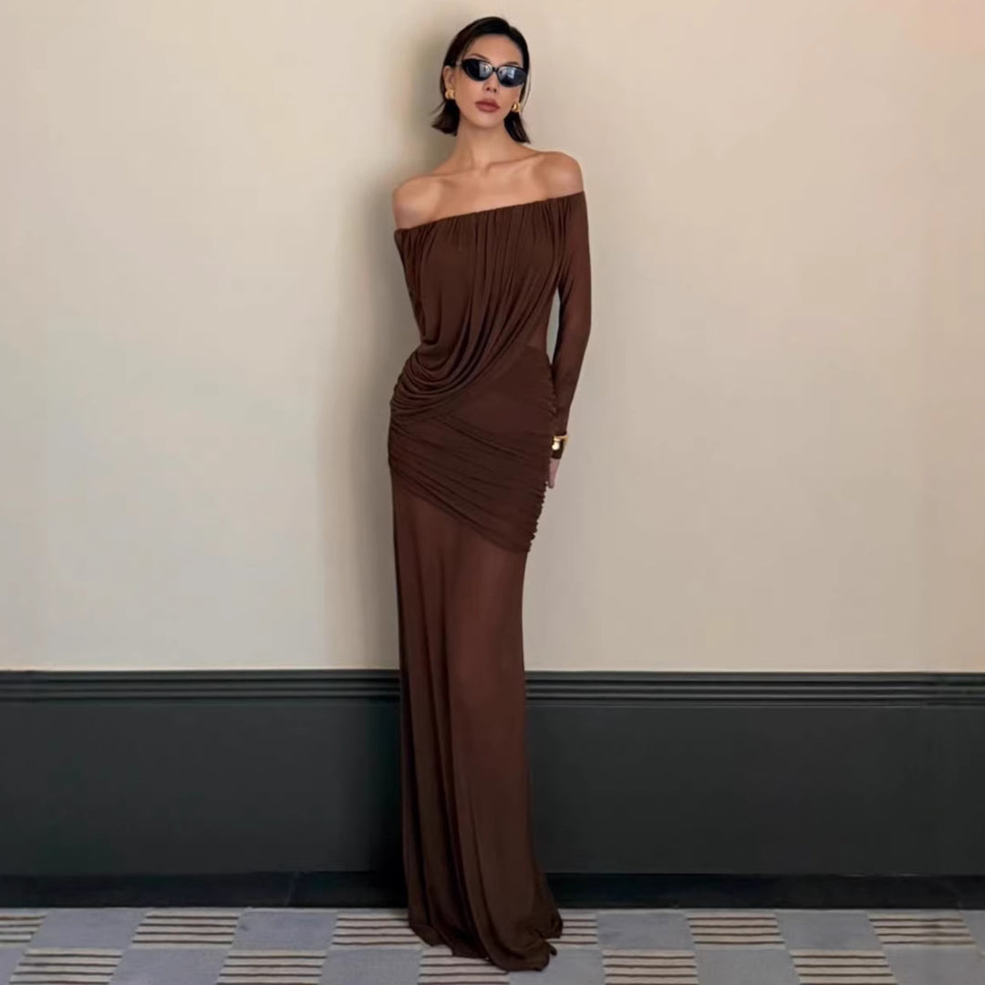 Damen elegantes Kleid mit asymmetrischer Drapierung EB
