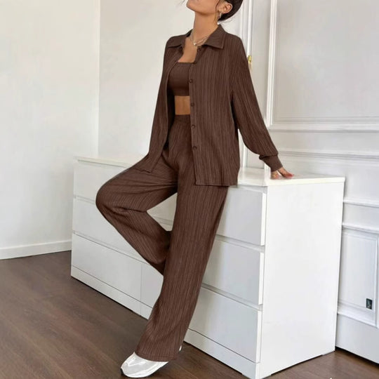 Damen Elegantes Set aus gestreifter Bluse und lockerer Hose EB