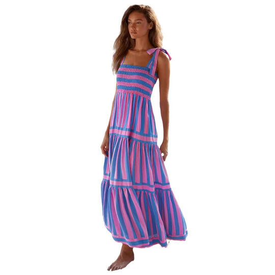 Damen Maxi Kleid mit schulterfreien Trägern und verspieltem Volantdesign EB