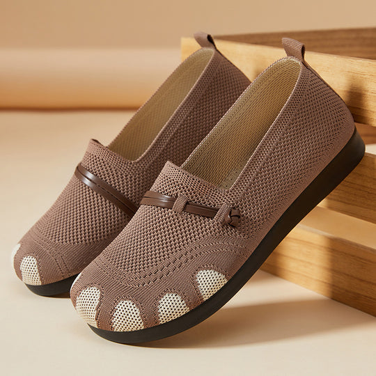 Damen nan gestrickter Komfort-Slipper mit Zehenoptik, elastischem Einstieg und stoßdämpfender EVA-Sohle EB