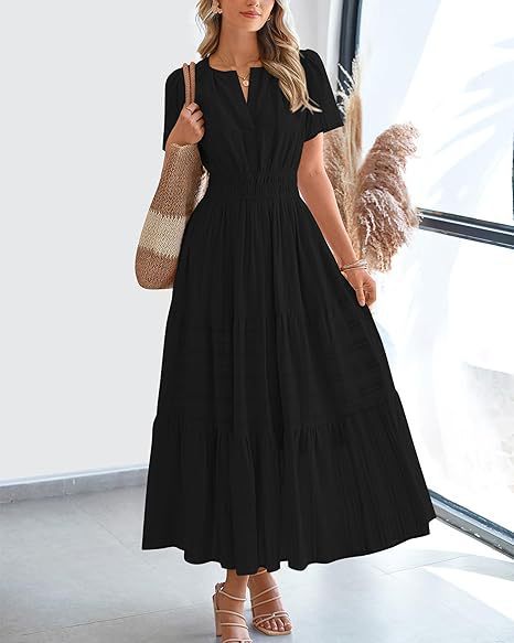 Damen Maxikleid mit elastischem Taillenbund und voluminösem Rock EB
