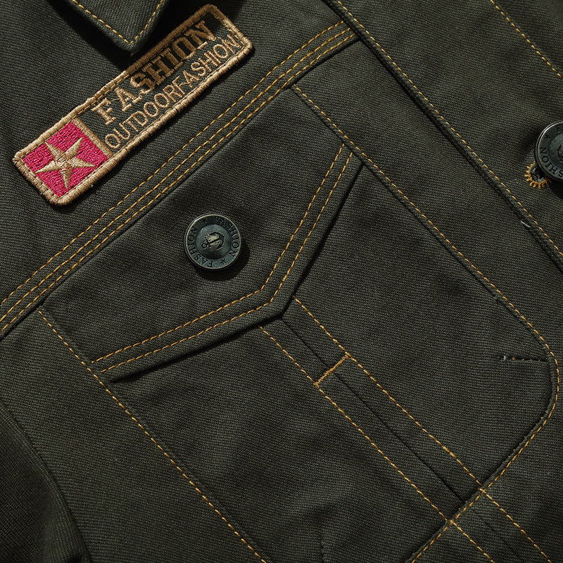 Herren Canvas Overshirt mit militärischer Optik Kontraststeppungen und Brustklappen EB