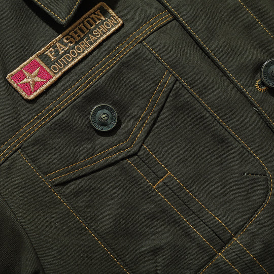 Herren Canvas Overshirt mit militärischer Optik Kontraststeppungen und Brustklappen EB