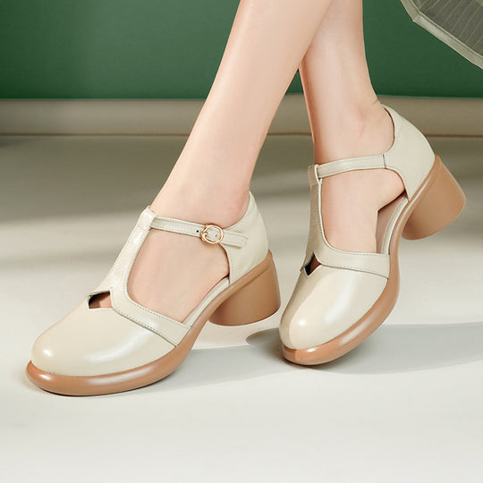 Damen Ballerinas mit verstellbarem Riemen und komfortablem Blockabsatz EB