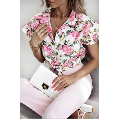 Damen Blusenshirt mit floralem Muster und Rüschendetails EB