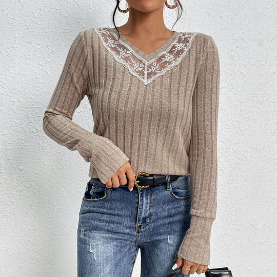 Damen Langarmshirt mit elegantem Spitzenkragen EB