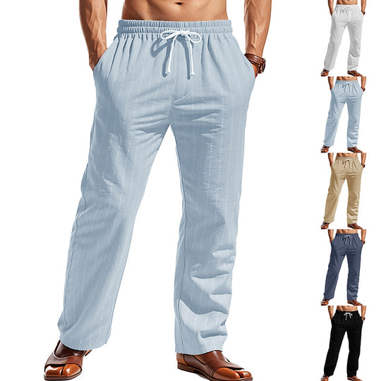 Herren nan Nadelstreifen-Freizeithose mit elastischem Bund, Kordelzug und geradem Schnitt EB