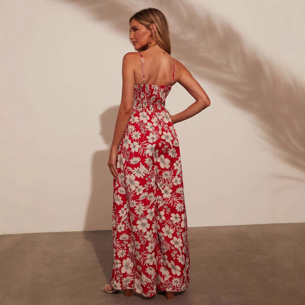 Damen Maxirock mit floralem Design und verstellbaren Trägern EB