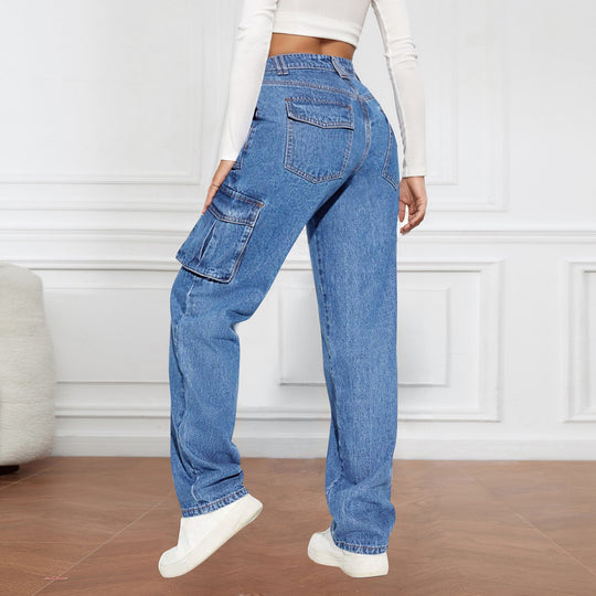 Damen Cargo-Jeans mit hoher Taille und praktischen Taschen EB