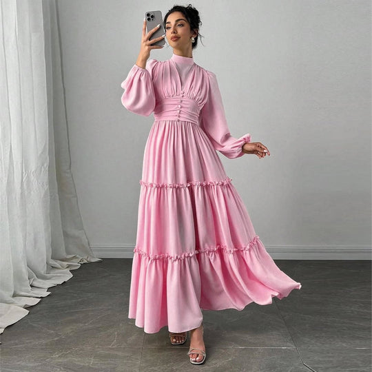 Damen Maxikleid mit eleganten Rüschendetails und gerafftem Oberteil EB
