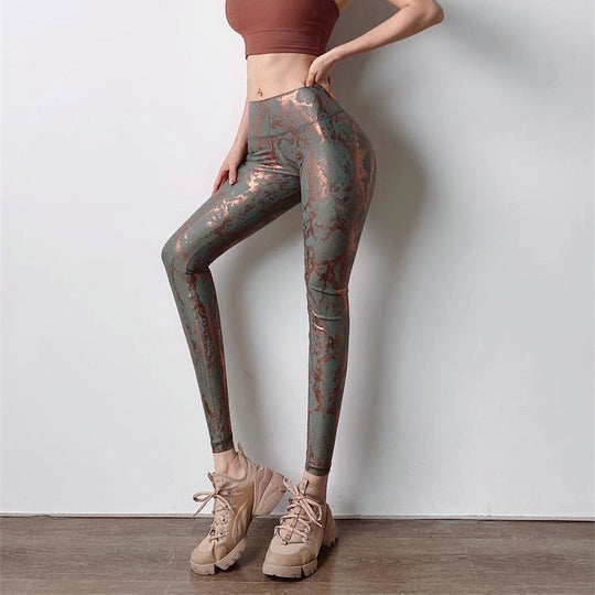 Damen nan hoch taillierte Sportleggings mit formender Kompression und strukturierter Schlangenprägung EB
