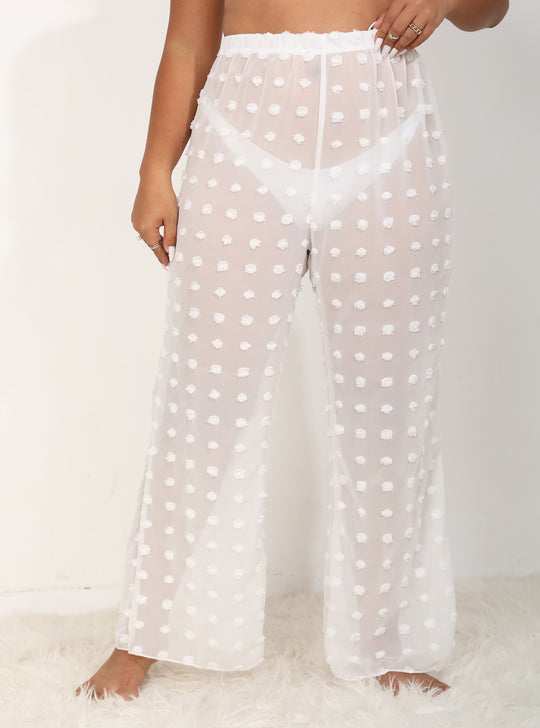 Damen luftige Strandhose mit voluminösen Pompom-Applikationen EB