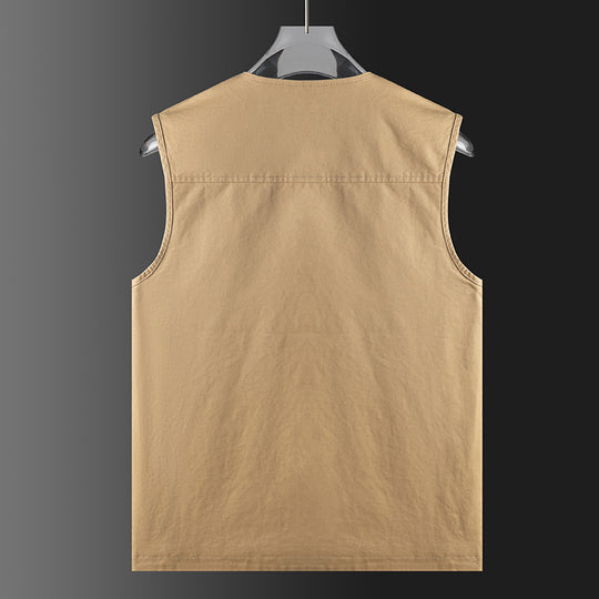 Herren Leichte Baumwoll‑Canvas Weste mit kariertem Innenfutter, V‑Ausschnitt und großen Fronttaschen EB