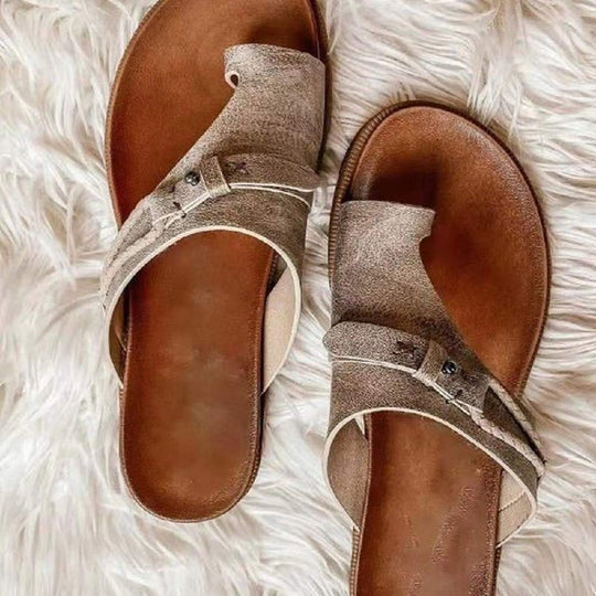 Damen modische Zehentrenner-Sandalen mit dekorativen Riemen EB