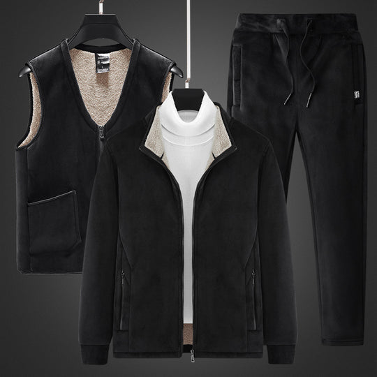 Herren dreiteiliges Thermo-Fleece-Set mit Reißverschlussjacke wattierter Weste und Jogginghose EB