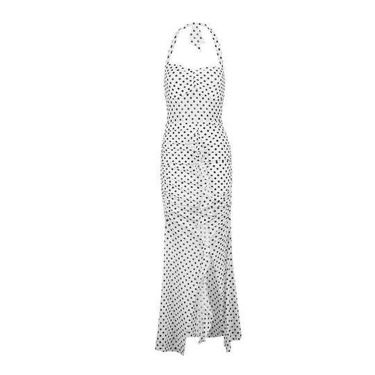 Damen Maxikleid mit schickem Pünktchenmuster und elegantem Neckholder EB