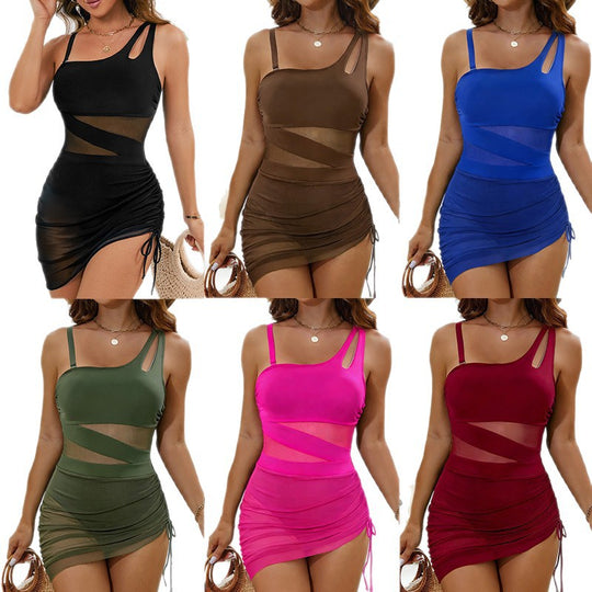 Damen einteiliger Badeanzug mit femininen Cut-Outs und modischer Raffung EB
