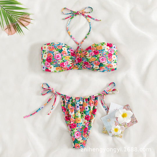 Damen Bandeau-Bikini mit verspieltem Blumendesign EB