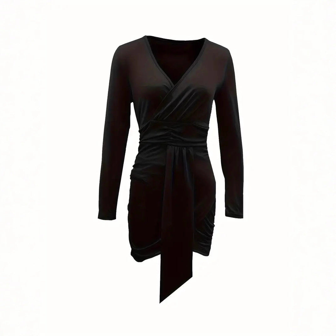 Damen Wickelkleid mit langem Arm und eleganten Drapierungen EB