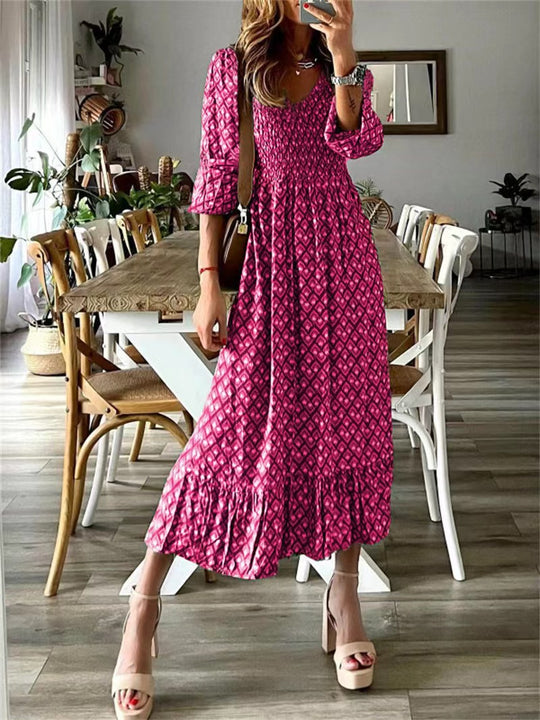 Damen Maxikleid mit detailreicher Raffung und voluminösen Ärmeln EB