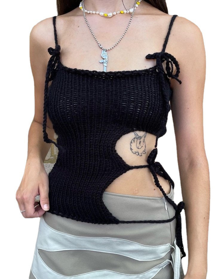 Damen gehäkeltes Top mit offenen Details und raffinierten Schnürungen EB
