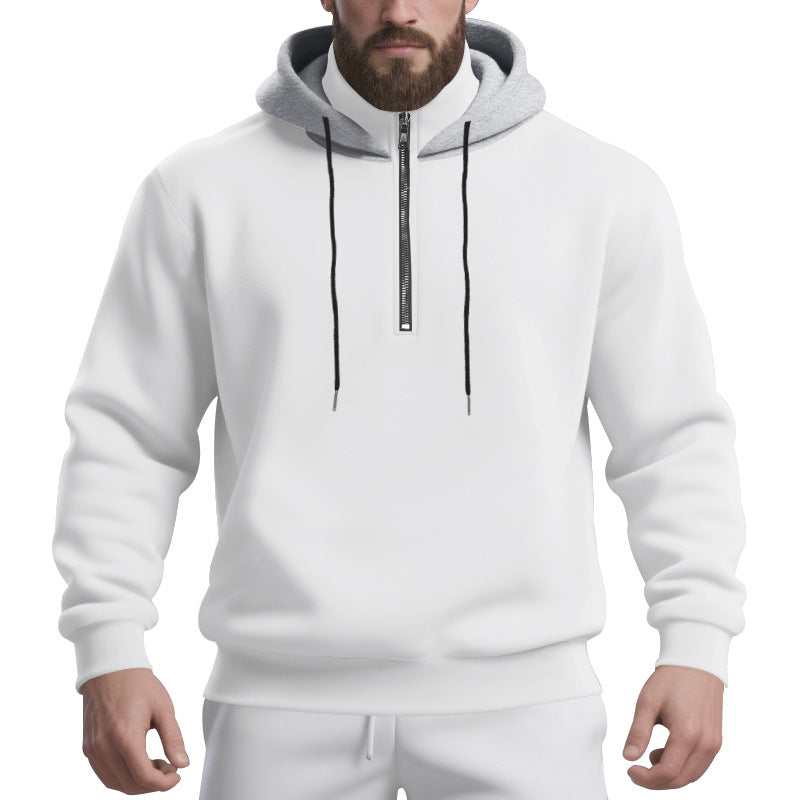 Herren nan Halbzip-Kapuzenpullover mit kontrastierter Kapuzeninnenseite, Kordelzug und gerippten Bündchen EB