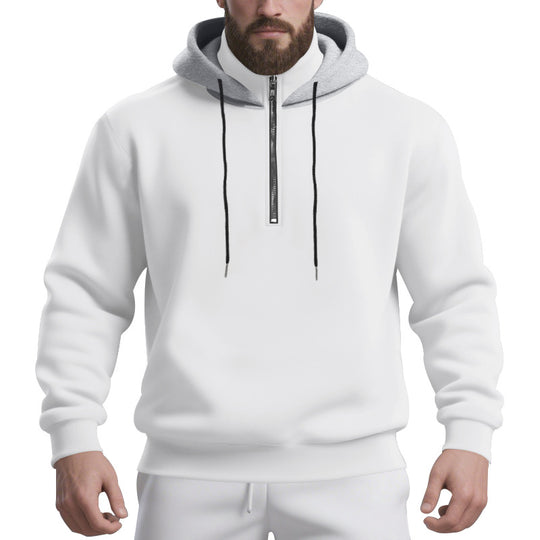 Herren nan Halbzip-Kapuzenpullover mit kontrastierter Kapuzeninnenseite, Kordelzug und gerippten Bündchen EB