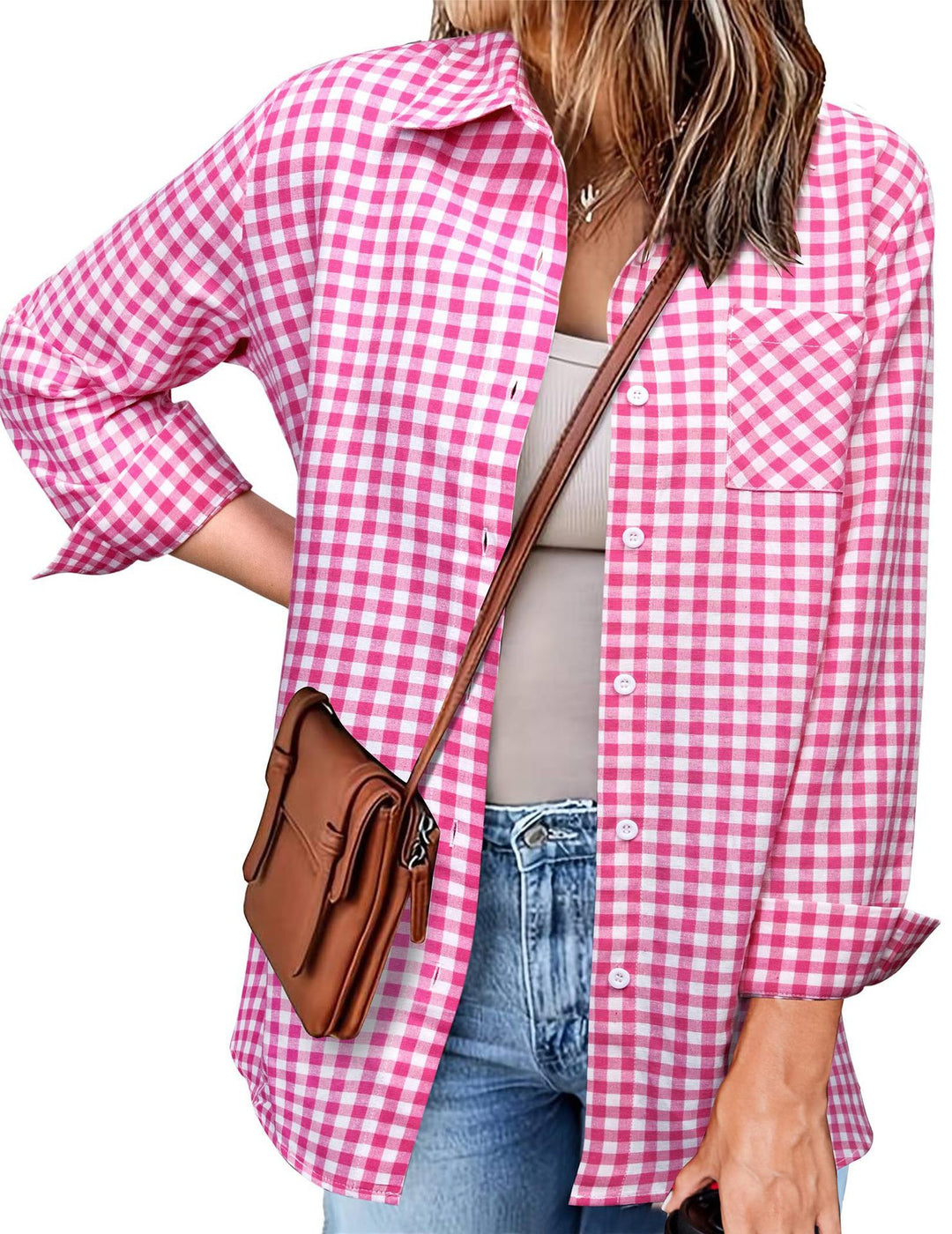 Damen Karo-Hemd mit lässigem Schnitt und Brusttasche EB