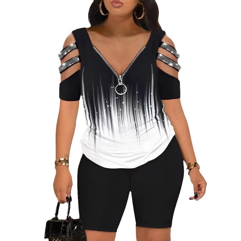 Damen Figurbetontes Oberteil mit schickem Reißverschluss und Cut-Out-Details EB