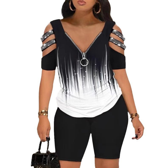 Damen Figurbetontes Oberteil mit schickem Reißverschluss und Cut-Out-Details EB