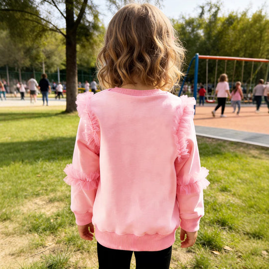 Mädchen Sweatshirt mit glänzendem Schmetterlingsmotiv und Rüschendetails EB