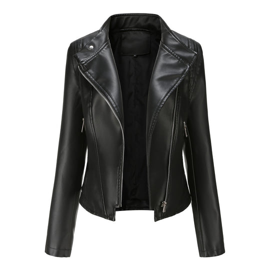 Damen nan kurze taillierte Bikerjacke aus Kunstleder mit asymmetrischem Reißverschluss EB