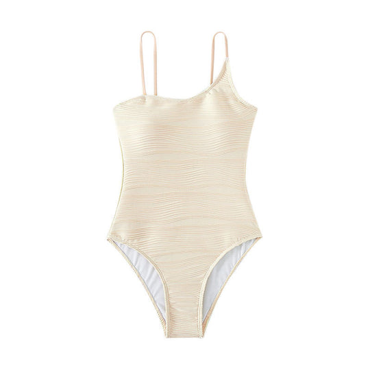 Damen Badeanzug mit eleganter Rippstruktur und asymmetrischem Träger EB