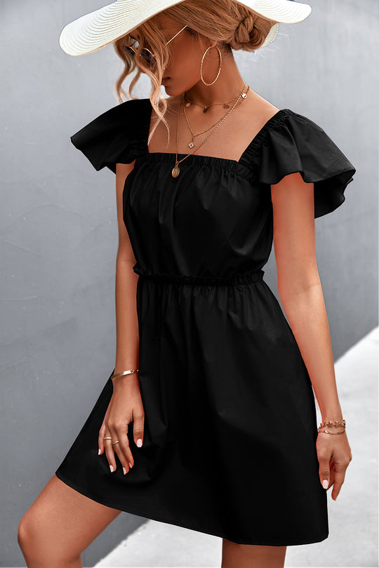 Damen Freizeitkleid mit voluminösen Ärmeln und elastischem Taillenzug EB