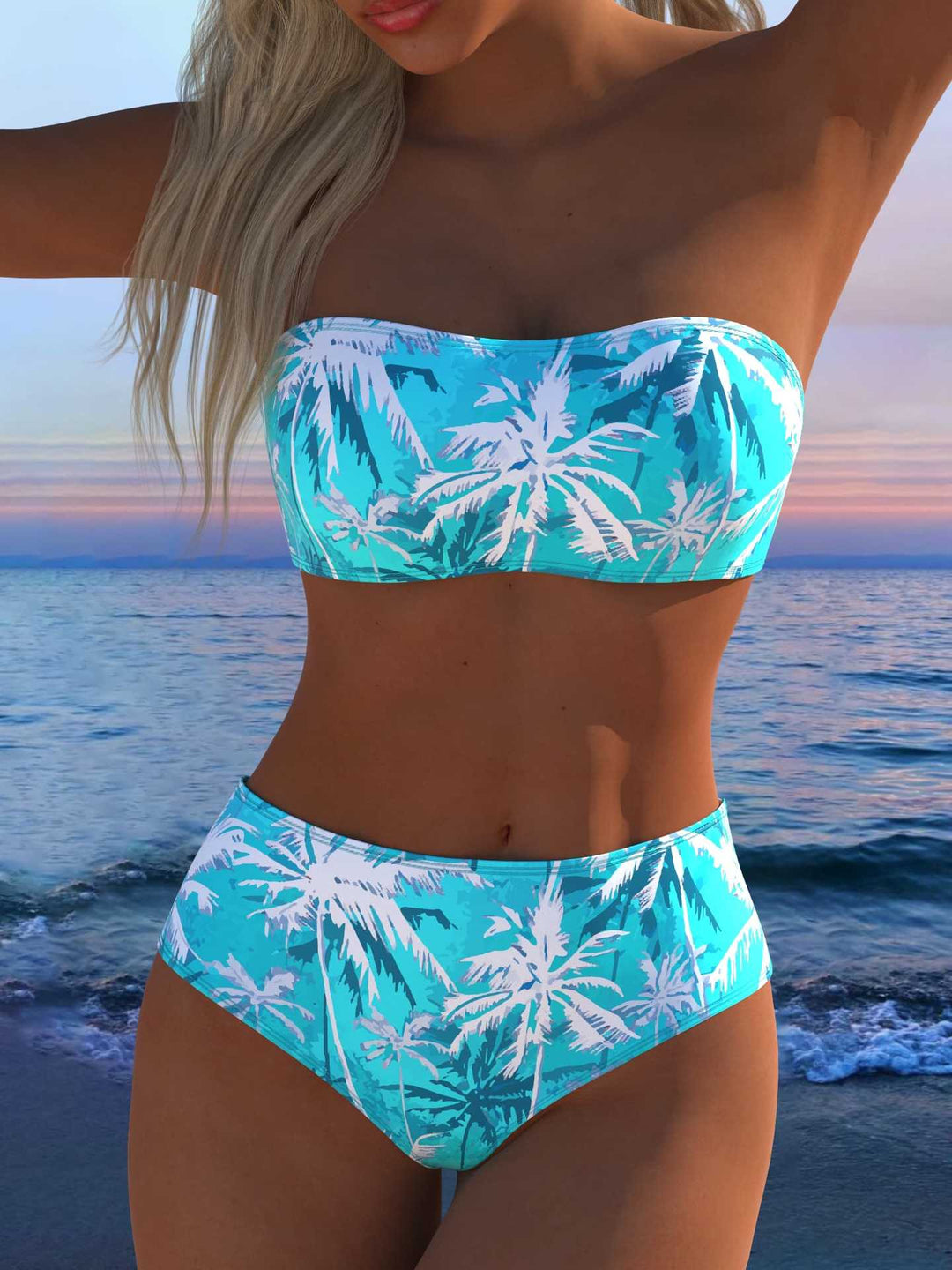 Damen Bandeau Bikini-Set mit tierischem Muster und hohem Taillenbund EB